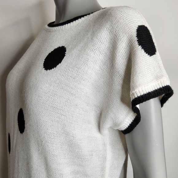Vintage "Surrey Classics" Black Polka Dot Short Sleeve Knit Top Size XL - Picture 6 of 15